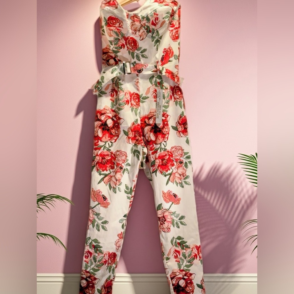 like an angel Cream Floral Jumpsuit with Red Rose Print Size M NWT Boho Cottage